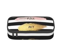 Stripe Don't Kill My Vibe Trousse à crayons grande capacité avec fermeture éclair pour garçons filles étudiants école, Noir , Taille unique, Valise