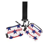 Stripe Stars 4th of July Independence Day Lot de 2 portefeuilles à double dragonne pour femme avec porte-clés pour femme