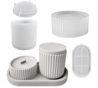 Striped Flower Pot Silicone Mold - Striped Storage Box Jar Plant Pot, Concrete Candle Jar Mold With Lid, 4 x StripedPlanter Vase Cement ClayMold For Resin, Clay, Gypsum