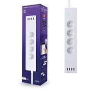 Strippy - Objet connecté - Multiprise connectée compatible Google home/Alexa - Prise UE - 4 prises & 4 prises USB - 220/240V - Protection enfant, contre la surcharge et la foudre