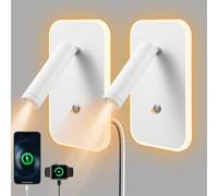 Strixorn Lampe de Lecture LED, Applique Murale LED, Liseuse de Chevet Réglable, avec Port de Charge USB et Type-c, Lumières Murale Gradation en Continu pour Chambre, Couloir, Hôtel(3W+9W)(Blanc 2pcs)