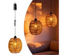 Strixorn Lot de 2 suspensions en rotin avec batterie E27 - Rétro - Avec interrupteur à intensité variable - Vintage - Lampe bohème - Pour chambre à coucher, foyer, balcon