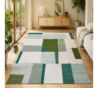 Strloepr Tapis, 110 x 160 cm, Art géométrique Abstrait Moderne Vert Gris Bleu Blanc, Tapis Salon Chambre Cuisine Décoration Maison,Dessous antidérapant, Lavable,