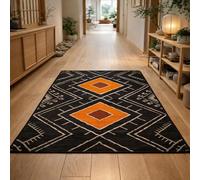 Strloepr Tapis de Chaise Gaming Bureau Salon Chambre Adulte Salle a Manger Cuisine,Géométrique rétro Noir, Blanc, Orange, Marron, 90 x 150 cm