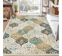 Strloepr Tapis de Chaise Gaming Bureau Salon Chambre Adulte Salle a Manger Cuisine,Médaillon Treillis Vintage Beige Taupe Vieilli, Multicolore, 90 x 150 cm