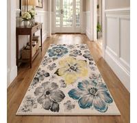 Strloepr Tapis de Chaise Gaming Bureau Salon Chambre Adulte Salle a Manger Cuisine,Motif Floral Moderne Bleu, Jaune, Gris, Noir, Beige, 90 x 150 cm