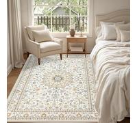 Strloepr Tapis de Chaise Gaming Bureau Salon Chambre Adulte Salle a Manger Cuisine,Motif Floral Oriental Beige, Blanc, Jaune, Marron, 90 x 150 cm