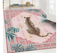 Strloepr Tapis de Chaise Gaming Bureau Salon Chambre Adulte Salle a Manger Cuisine, Multicolore rétro Floral à imprimé léopard Moderne Rose, Vert et Marron, 90 x 150 cm