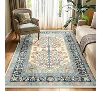 Strloepr Tapis Entree Interieur Salon Chambre à Coucher Salle a Manger Cuisine, Motif Floral Oriental Bleu, Beige, Vert et Rouge, Multicolore, 80 x 150 cm