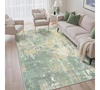 Strloepr Tapis Entree Interieur Salon Chambre à Coucher Salle a Manger Cuisine,Tableau Abstrait Moderne Vert, Gris, Jaune, Blanc, 80 x 150 cm