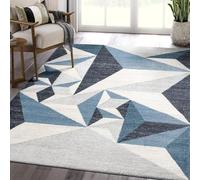 Strloepr Tapis Entree Interieur Salon Chambre Adulte Salle a Manger Cuisine,Design géométrique Moderne en Triangle Contemporain Noir Gris Blanc, Bleu, 70 x 140 cm