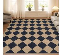 Strloepr Tapis Grand Salon Chambre Salle a Manger Antidérapant Lavable en Machine,Géométrique Bleu Marine, Beige, 200 x 300 cm