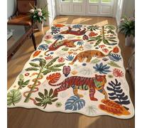 Strloepr Tapis Grand Salon Chambre Salle a Manger Antidérapant Lavable en Machine,Imprimé léopard et Tigre Multicolore Moderne Beige, Vert, Rouge, Bleu, Orange, Jaune, 200 x 300 cm