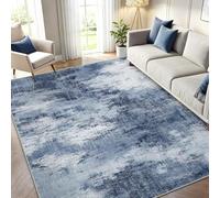 Strloepr Tapis Grand Salon Chambre Salle a Manger Antidérapant Lavable en Machine, Tableau Abstrait Moderne Bleu foncé, Gris et Blanc, Bleu, 200 x 365 cm