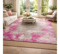 Strloepr Tapis Grand Salon Chambre Salle a Manger Antidérapant Lavable en Machine,Tableau Abstrait Moderne Rose, Gris et Blanc, 200 x 300 cm