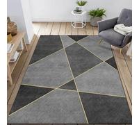 Strloepr Tapis Grand Salon Chambre Salle a Manger Bureau Antidérapant Lavable,Motif géométrique Moderne, Gris Neutre, Jaune et Triangle, Noir, 200 x 335 cm