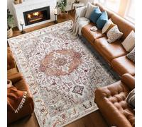 Strloepr Tapis Grand Salon Chambre Salle a Manger Bureau Antidérapant Lavable,Motif Oriental Moderne, Blanc, Rouge, Marron, Bleu, Gris, Orange, Beige, 200 x 290 cm