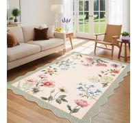 Strloepr Tapis Grand Salon Chambre Salle a Manger Bureau Antidérapant Lavable,Motifs Floraux Beige, Rose, Bleu, Jaune, Vert, 200 x 290 cm