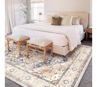 Strloepr Tapis Grand Salon Chambre Salle a Manger Bureau Antidérapant Lavable,Oriental Vintage Beige Bleu Rouge Blanc, 200 x 290 cm