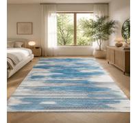 Strloepr Tapis Lavable en Machine, 90 x 150 cm, Abstrait Moderne Bleu Gris Blanc, Tapis de Chaise Gaming Bureau Salon Chambre Adulte Salle a Manger Cuisine,