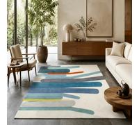 Strloepr Tapis Lavable en Machine, 90 x 150 cm, Abstrait Moderne Bleu Gris Orange Jaune Blanc, Tapis de Chaise Gaming Bureau Salon Chambre Adulte Salle a Manger Cuisine,