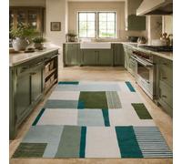 Strloepr Tapis Lavable en Machine, 90 x 150 cm, Géométrie Moderne Verte Grise Bleue et Blanche, Tapis de Chaise Gaming Bureau Salon Chambre Adulte Salle a Manger Cuisine,