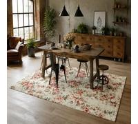 Strloepr Tapis Lavable en Machine, 90 x 150 cm, Rose Vert et Beige à Fleurs, Tapis de Chaise Gaming Bureau Salon Chambre Adulte Salle a Manger Cuisine,