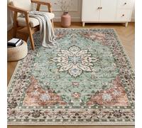 Strloepr Tapis Lavable Salon Chambre Adulte Salle a Manger Decoration Maison, Motif Floral Oriental Vintage Rouge et Vert, Multicolore, 200 x 275 cm