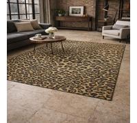 Strloepr Tapis Lavable Salon Chambre Adulte Salle a Manger Decoration Maison,Tissu imprimé léopard Contemporain Beige, Marron et Noir, 200 x 240 cm