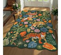 Strloepr Tapis Paillasson Entree Interieur Salon Chambre Cuisine Lavable en Machine,Imprimé Floral Moderne Multicolore Tigre léopard Vert, Orange, Bleu, Jaune, 60 x 90 cm