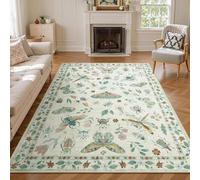 Strloepr Tapis Paillasson Entree Interieur Salon Chambre Cuisine Lavable en Machine, Motif Moderne de Feuilles et d'animaux, Vert, Bleu, Rouge et Blanc, Multicolore, 60 x 90 cm