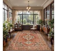 Strloepr Tapis Paillasson Entree Interieur Salon Chambre Cuisine Lavable en Machine,Room Decor Vintage rétro à Motif Floral géométrique Vieilli Rouge, Beige, Marron, Orange, 60 x 90 cm