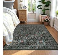 Strloepr Tapis Paillasson Entree Interieur Salon Chambre Cuisine Lavable en Machine,Room Decor Vintage rétro à Motif Floral Vieilli Noir, Rose, Bleu, Vert, Blanc, 60 x 90 cm