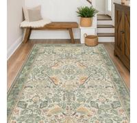Strloepr Tapis Paillasson Entree Interieur Salon Chambre Cuisine Lavable en Machine,Room Decor Vintage à Motif Floral rétro Vieilli, Vert, Beige, Marron, Jaune, Rouge Clair, 60 x 90 cm