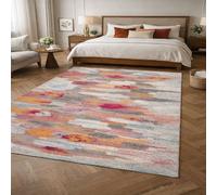 Strloepr Tapis Paillasson Entree Interieur Salon Chambre Cuisine Lavable en Machine,Tableau Abstrait Moderne Rouge Clair, Orange, Gris, Blanc, Rose, Bleu, 60 x 90 cm