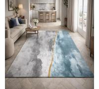 Strloepr Tapis Paillasson Entree Interieur Salon Chambre Cuisine Lavable en Machine,Tableau Abstrait Moderne Bleu, Gris, Blanc, Jaune, 60 x 90 cm