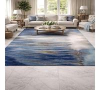 Strloepr Tapis Paillasson Entree Interieur Salon Chambre Cuisine Lavable en Machine,Tableau Abstrait Moderne Bleu, Blanc, Gris, Jaune, 60 x 90 cm