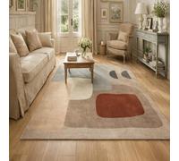 Strloepr Tapis Paillasson Entree Interieur Salon Chambre Cuisine Lavable en Machine,Tableau Abstrait géométrique Moderne, Beige, Gris, Blanc, Marron, Rouge, Noir, 60 x 90 cm