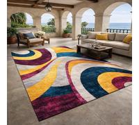 Strloepr Tapis Paillasson Entree Interieur Salon Chambre Cuisine Lavable en Machine,Tableau Abstrait Moderne Jaune, Bleu, Violet, Blanc, Rouge Clair, 60 x 90 cm