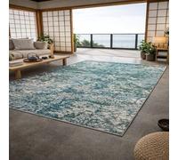 Strloepr Tapis Paillasson Entree Interieur Salon Chambre Cuisine Lavable en Machine,Tableau Abstrait Moderne Cyan Vert Bleu Blanc Gris, 60 x 90 cm