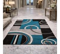 Strloepr Tapis Paillasson Entree Interieur Salon Chambre Cuisine Lavable en Machine,Tableau Abstrait géométrique Moderne Noir, Gris, Bleu Turquoise, 60 x 90 cm