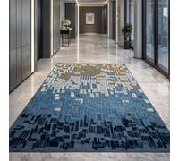 Strloepr Tapis Paillasson Entree Interieur Salon Chambre Cuisine Lavable en Machine,Tableau Abstrait Moderne Bleu, Jaune, Blanc, Noir, 60 x 90 cm