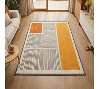 Strloepr Tapis Paillasson Entree Interieur Salon Chambre Cuisine Lavable en Machine,Tableau Abstrait géométrique Moderne Orange, Jaune, Noir, Beige, 60 x 90 cm