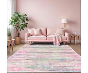 Strloepr Tapis Paillasson Entree Interieur Salon Chambre Cuisine Lavable en Machine,Tableau Abstrait Moderne Rose, Bleu, Beige et Vert, 60 x 90 cm