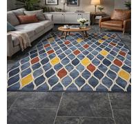 Strloepr Tapis Paillasson Entree Interieur Salon Chambre Cuisine Lavable en Machine,Tableau géométrique Moderne Bleu Blanc Rouge Jaune, 60 x 90 cm