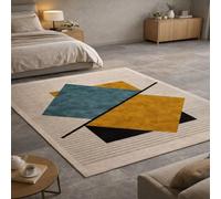 Strloepr Tapis Paillasson Entree Interieur Salon Chambre Cuisine Lavable en Machine,Tableau géométrique Abstrait Moderne Vert, Orange, Noir, Beige, 60 x 90 cm