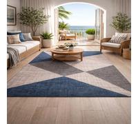 Strloepr Tapis Paillasson Entree Interieur Salon Chambre Cuisine Lavable en Machine,Tableau géométrique Moderne Bleu, Gris, Blanc, 60 x 90 cm