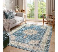 Strloepr Tapis Paillasson Entree Interieur Salon Chambre Cuisine Lavable en Machine,Tableau Vintage à Motifs Floraux rétro vieillis, Bleu, Blanc, Beige, Orange, 60 x 90 cm