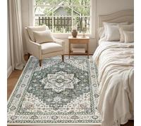 Strloepr Tapis Paillasson Entree Interieur Salon Chambre Cuisine Lavable en Machine,Tableau Vintage à Motifs Floraux rétro vieillis, Vert, Blanc, Beige, Bleu, 60 x 90 cm
