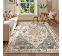 Strloepr Tapis Paillasson Entree Interieur Salon Chambre Cuisine Lavable en Machine,Tableau Vintage Vieilli à Motifs Floraux géométriques rétro Gris, Beige, Marron, Blanc, 60 x 90 cm